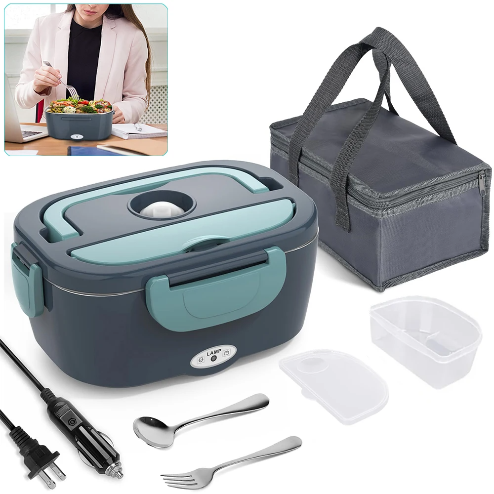 Electric Lunch Box 1.5L 40W with Fork & Spoon Stainless Steel Portable Heating Lunchbox Food Warmer