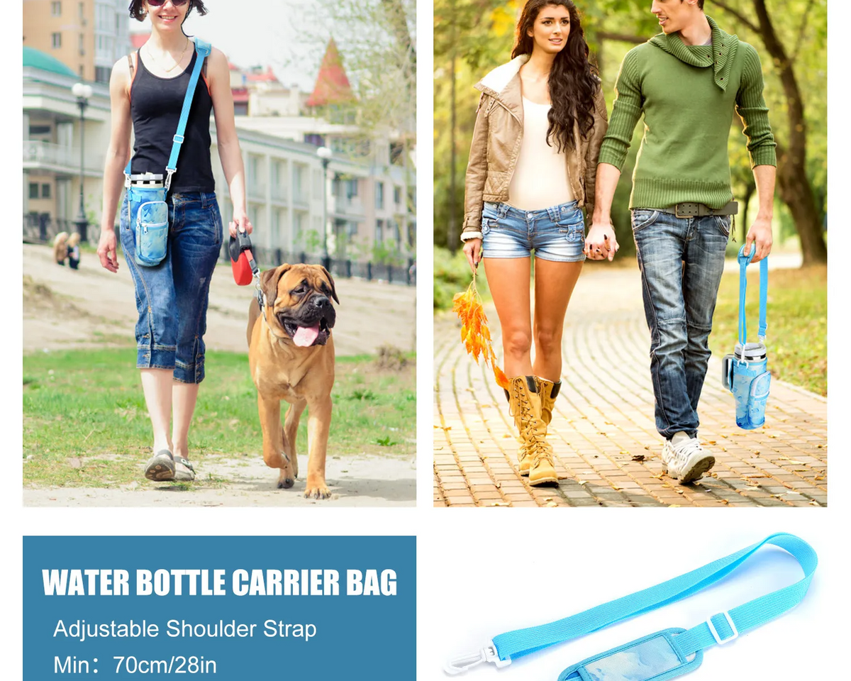 Water Bottle Holder with Strap & Pockets for Stanley Cup Accessories - 40oz Quencher Tumbler Carrier Bag - Culinarywellbeing