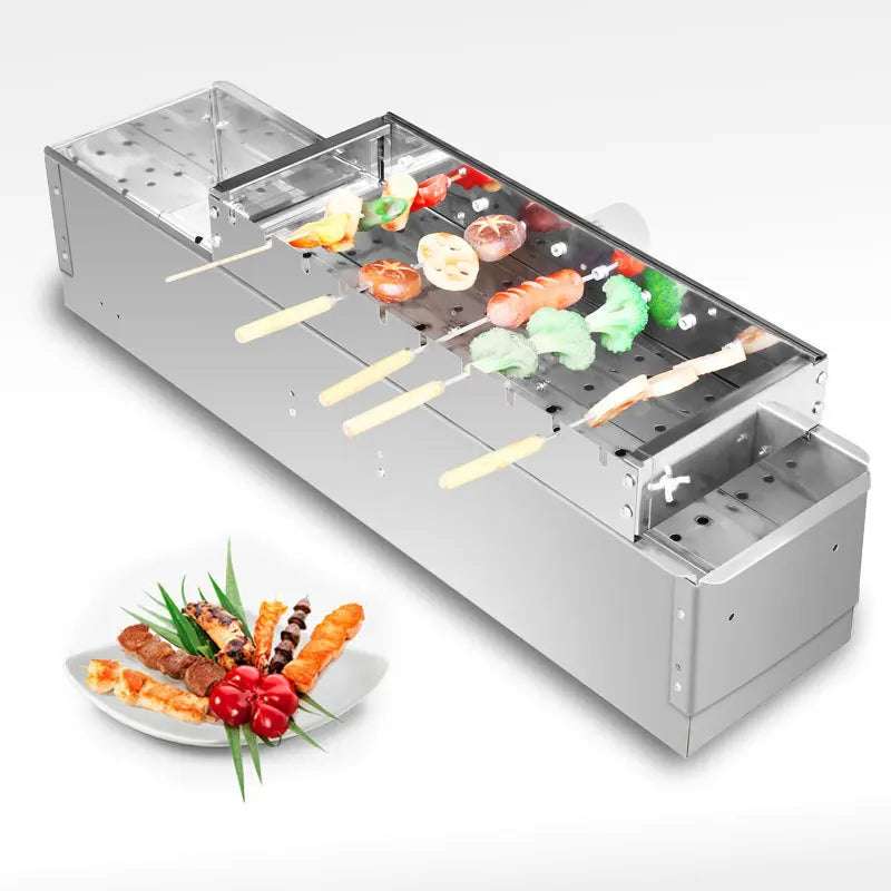 Barbecue Grill Adjustable Automatic Flipping with 10 Skewer Stickers,Stainless Steel Shelf