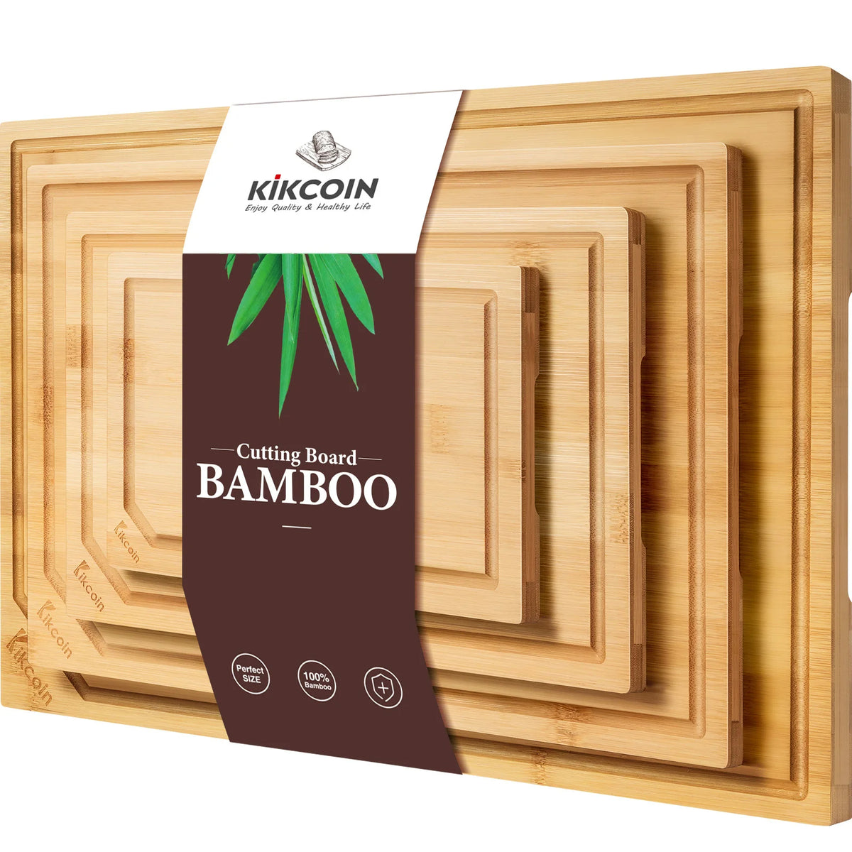 4-Piece Extra Large Bamboo Cutting Board Set with Juice Groove & Inner Handle – Heavy-Duty Kitchen Essential