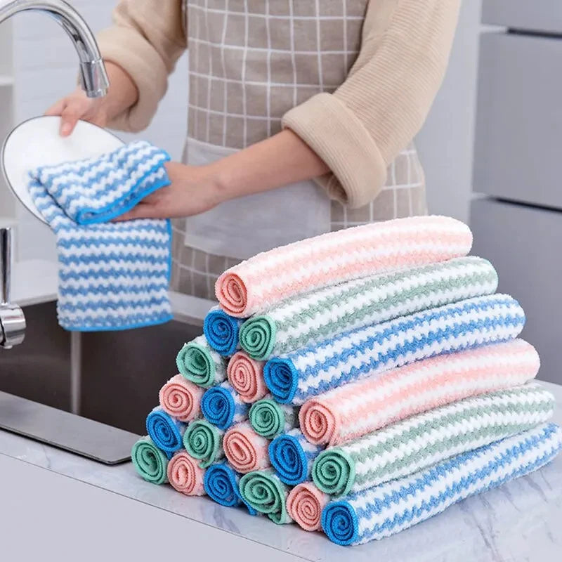 Premium Coral Fleece Microfiber Dish Cloths – 15-Pack, Non-Stick, Super Absorbent, Oil-Resistant & Durable for All Season Use