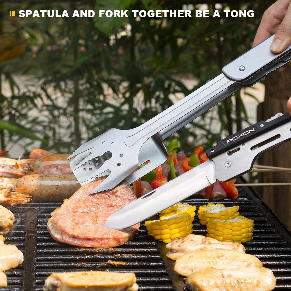 BBQ 6-in-1 Stainless Steel Multi-Tool:Spatula,Fork,Tongs,Bottle Opener