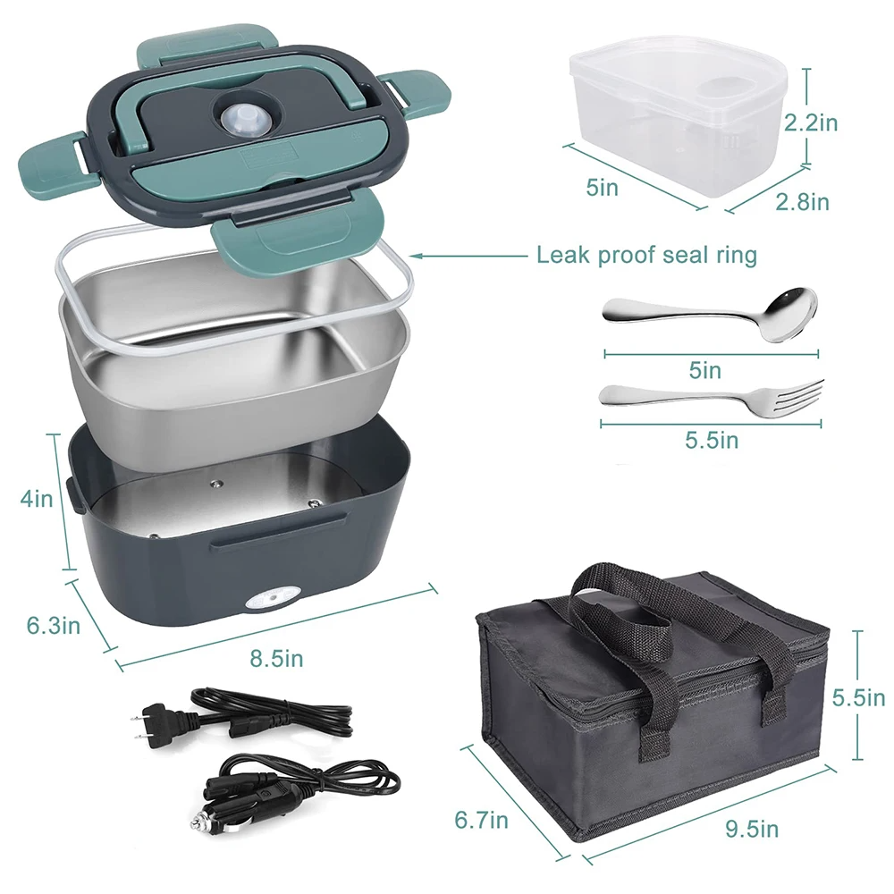 Electric Lunch Box 1.5L 40W with Fork & Spoon Stainless Steel Portable Heating Lunchbox Food Warmer