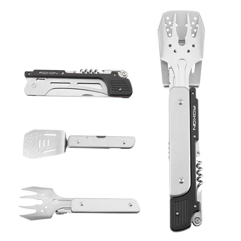 BBQ 6-in-1 Stainless Steel Multi-Tool:Spatula,Fork,Tongs,Bottle Opener