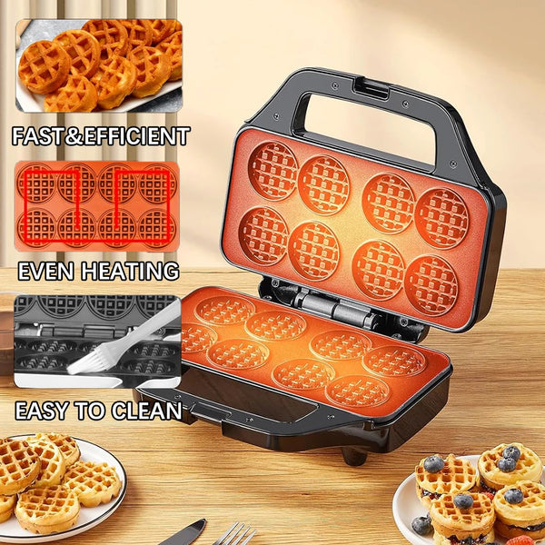 🍽️ Mini Waffle Maker - 8 x 2'' Tiny Waffle Cooking Machine with Nonstick Surface - Quick Heat-Up 🍽️