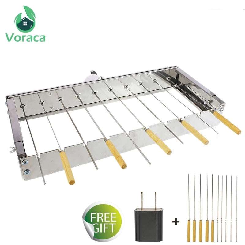 Barbecue Grill Adjustable Automatic Flipping with 10 Skewer Stickers,Stainless Steel Shelf