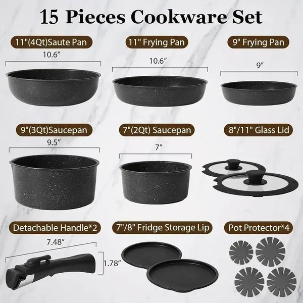 Ultimate Space-Saving Nonstick 15-Piece Cookware Set by Carote