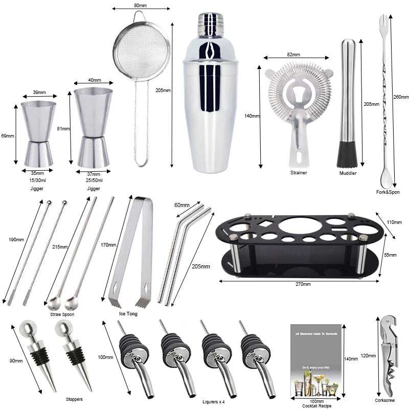 Cocktail Shaker Tool Kit 22 -Piece Bartender - Essential for Home Bars