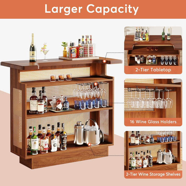 Bar Cabinet with Woven Rattan | Stylish & Spacious Home Bar