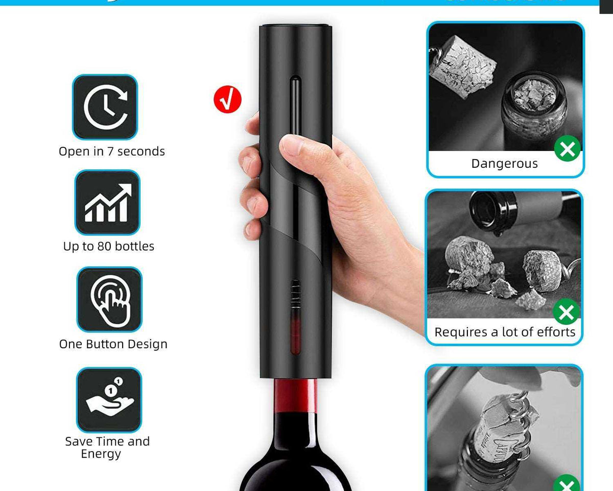 Electric Wine Opener - Effortless Corkscrew with Foil Cutter