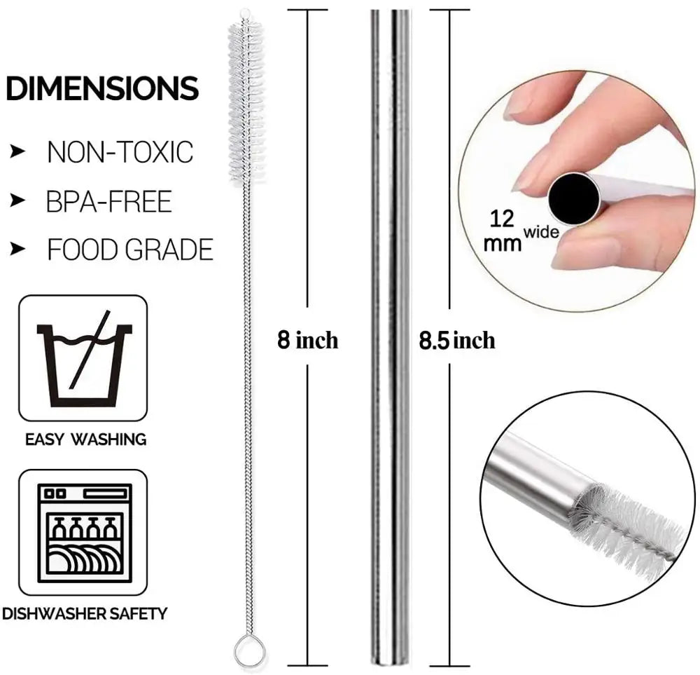 Stainless Steel Drinking Straws Set Bar Boba Straight Straw Tubes - Culinarywellbeing