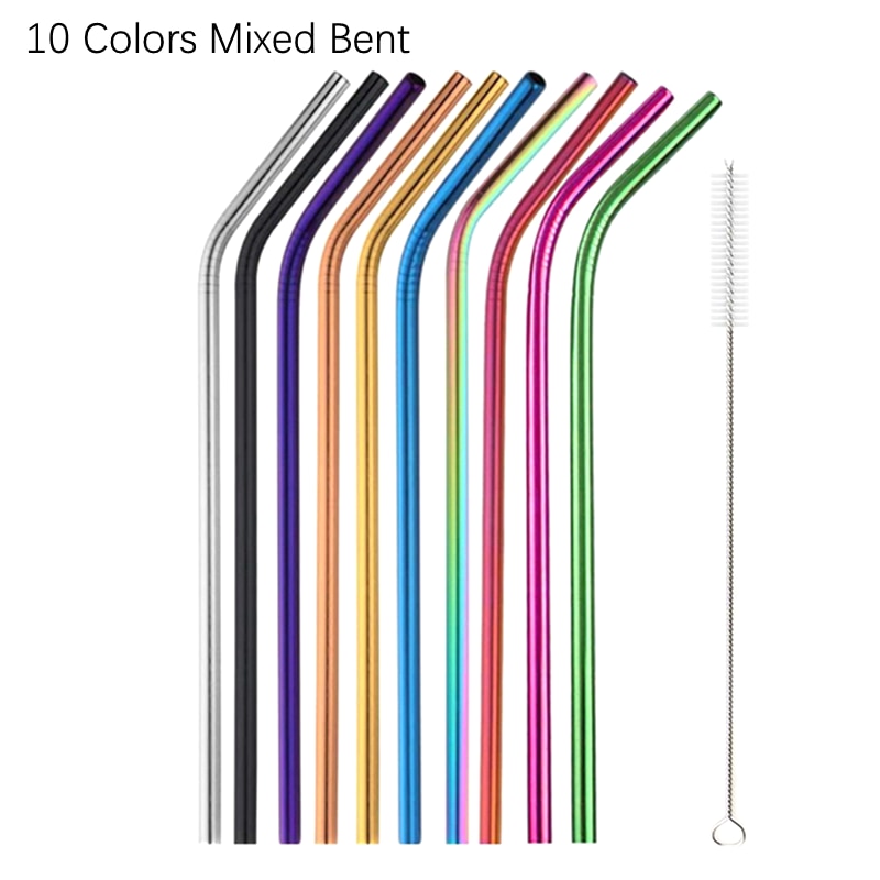 Rainbow Color Reusable Metal Straws Set with Cleaner Brush 304 Stainless Steel Drinking Straw Milk Drinkware Bar Party Accessory - TheWellBeing1