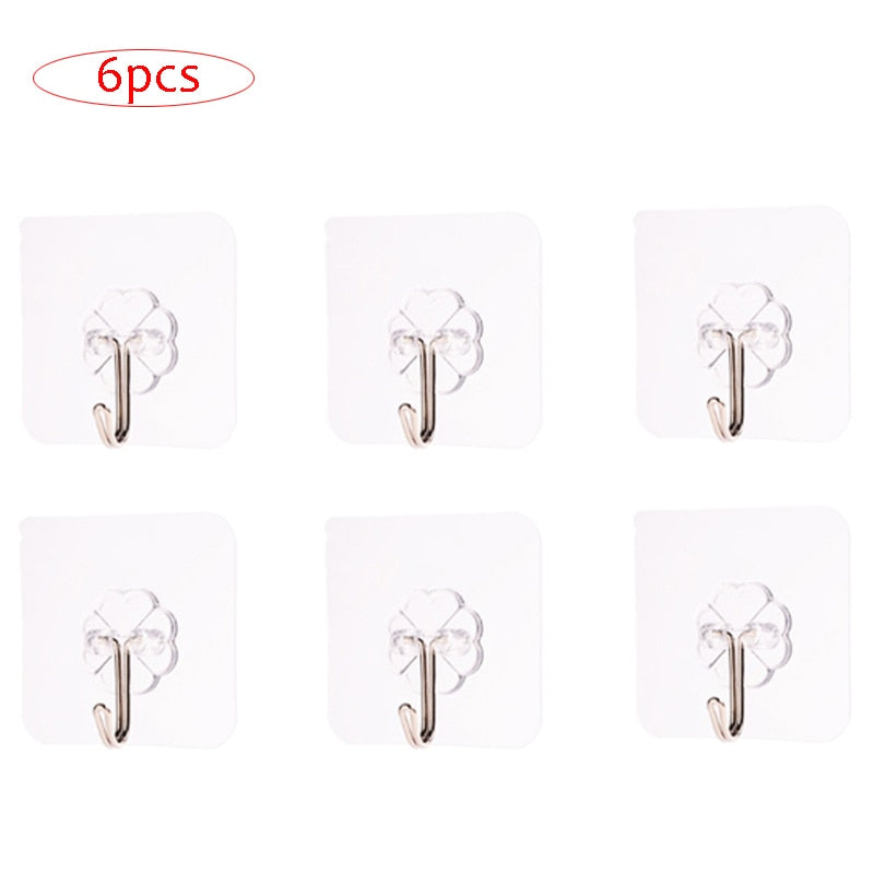 Rotatable transparent kitchen organizer hooks for cabinets, set of six.