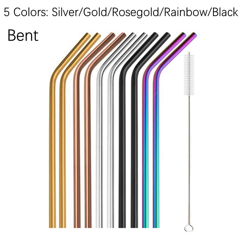 Rainbow Color Reusable Metal Straws Set with Cleaner Brush 304 Stainless Steel Drinking Straw Milk Drinkware Bar Party Accessory - TheWellBeing1