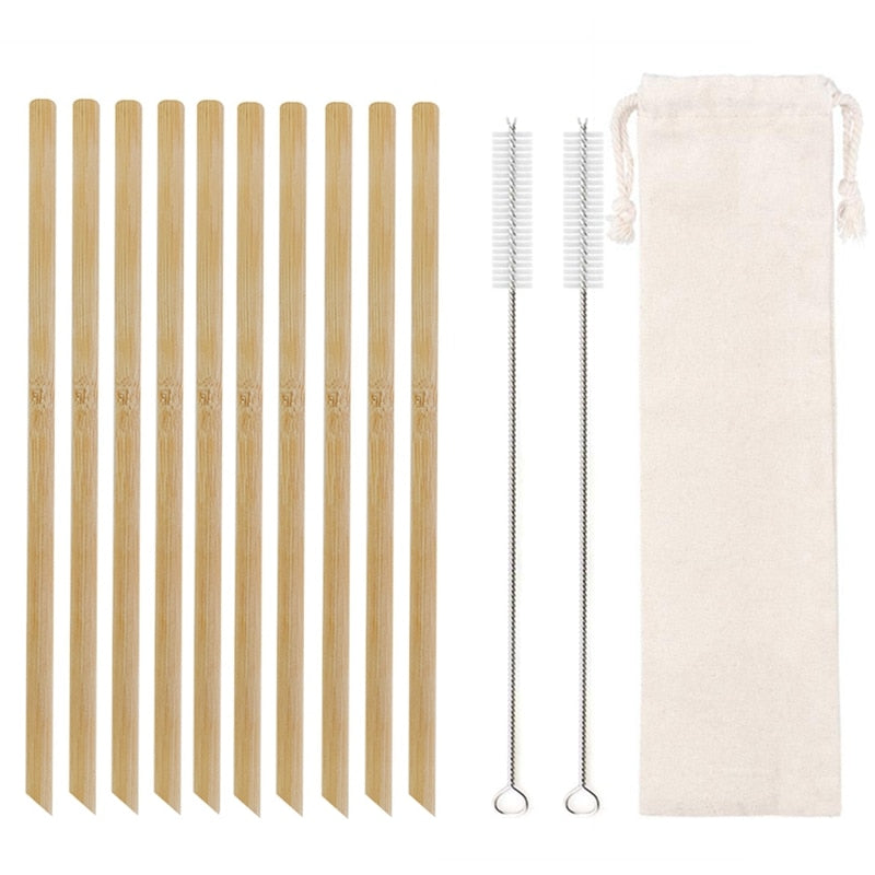 10Pcs Natural Bamboo Straw 20cm Reusable Drinking Straws with Cleaning Brush Eco-friendly Bamboo Cocktail Straws Bar Accessory - TheWellBeing1