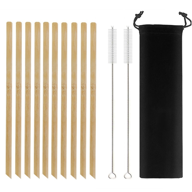 10Pcs Natural Bamboo Straw 20cm Reusable Drinking Straws with Cleaning Brush Eco-friendly Bamboo Cocktail Straws Bar Accessory - TheWellBeing1