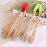 Baking Bamboo Food Toaster Tongs Wooden Salad Cake Snack Clip Grip Silicone Handle Bake Bread BBQ Tongs Clamp Cooking Utensils - TheWellBeing1