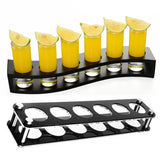 Wooden/Acrylic Shot Glass Holder Display Rack Bar Wine Drinks Cup Storage Carrier Flight Tasting Serving Tray Single Row 6 Holes - Culinarywellbeing