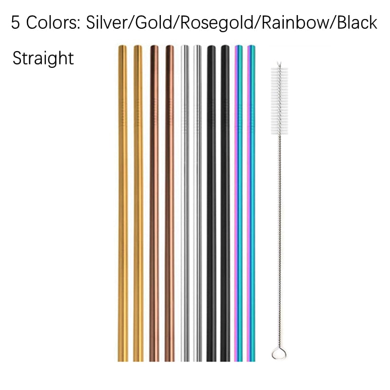 Rainbow Color Reusable Metal Straws Set with Cleaner Brush 304 Stainless Steel Drinking Straw Milk Drinkware Bar Party Accessory - TheWellBeing1