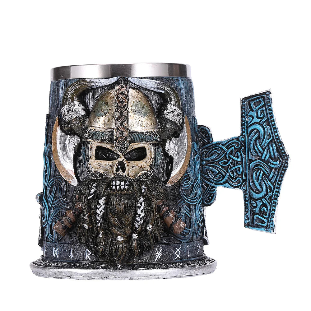 Viking Resin Stainless Steel Beer Mug Pirate Stein Creative Tankard Skull Coffee Cup Tea Mug Tumbler Pub - Culinarywellbeing