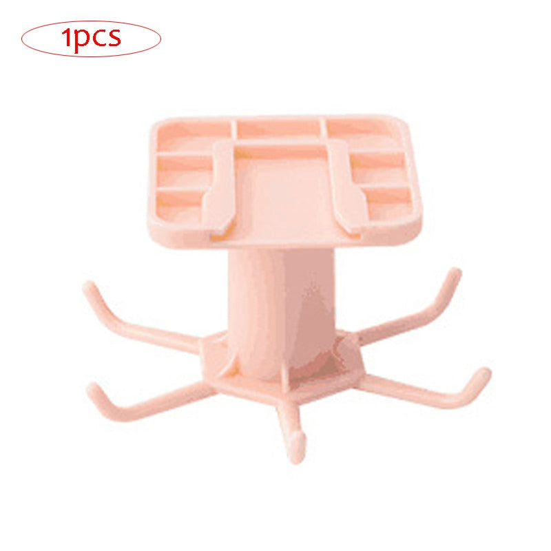 Kitchen Organizer Hook with Rotating Storage Rack in Pink