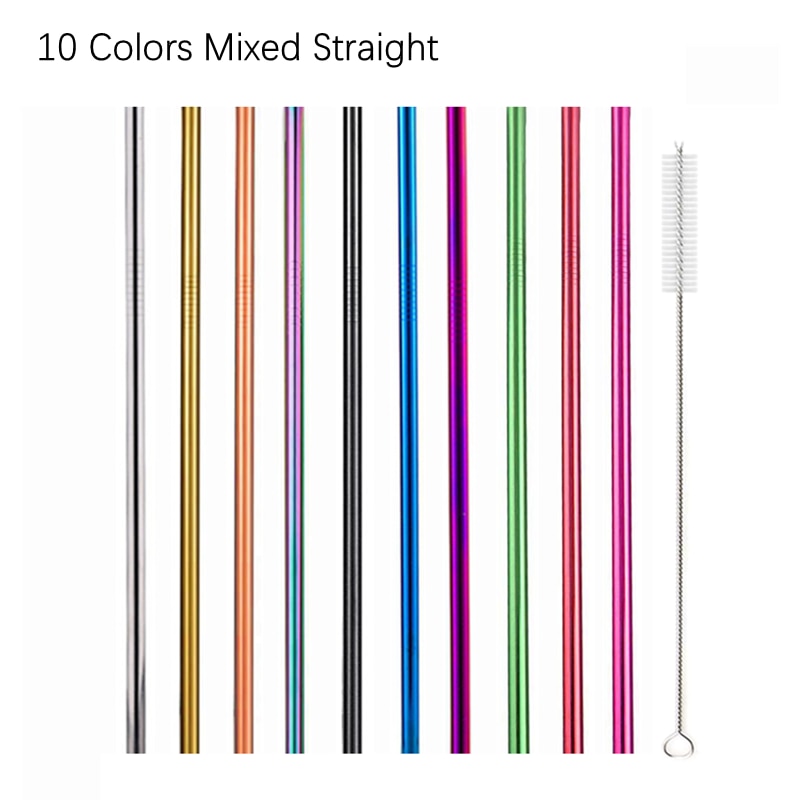 Rainbow Color Reusable Metal Straws Set with Cleaner Brush 304 Stainless Steel Drinking Straw Milk Drinkware Bar Party Accessory - TheWellBeing1