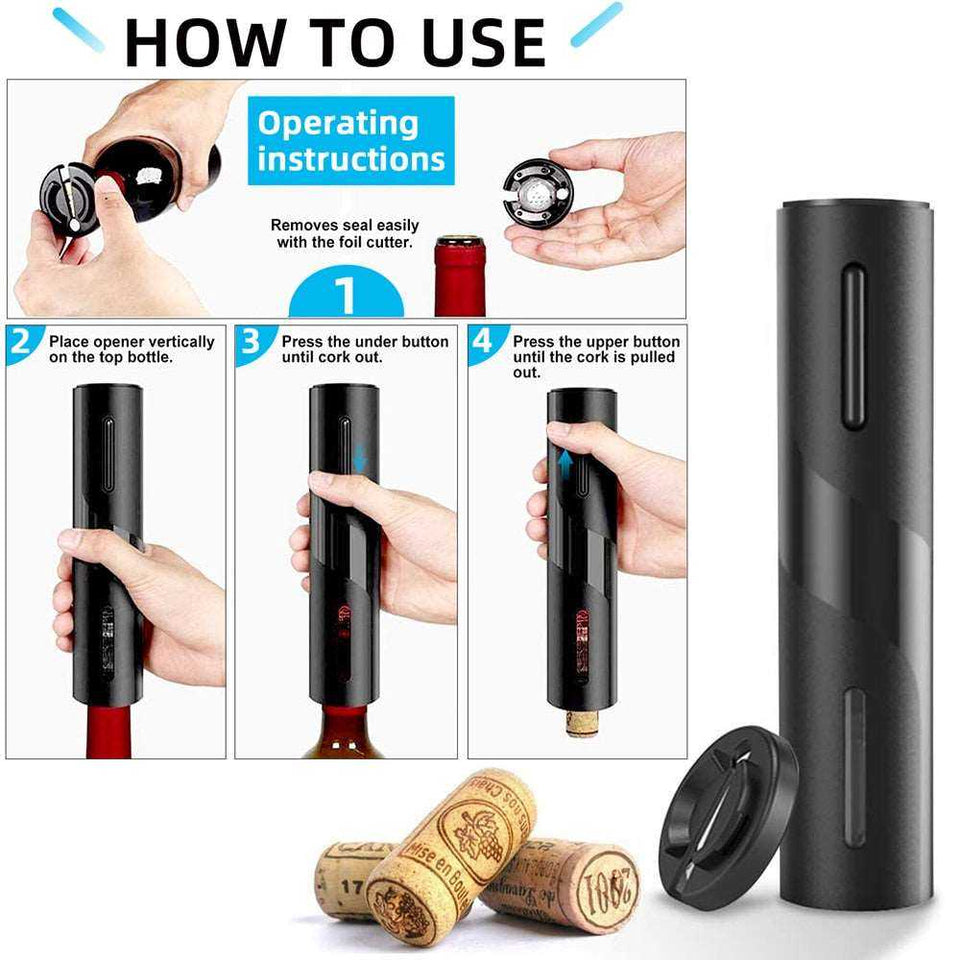 Electric Wine Opener - Effortless Corkscrew with Foil Cutter