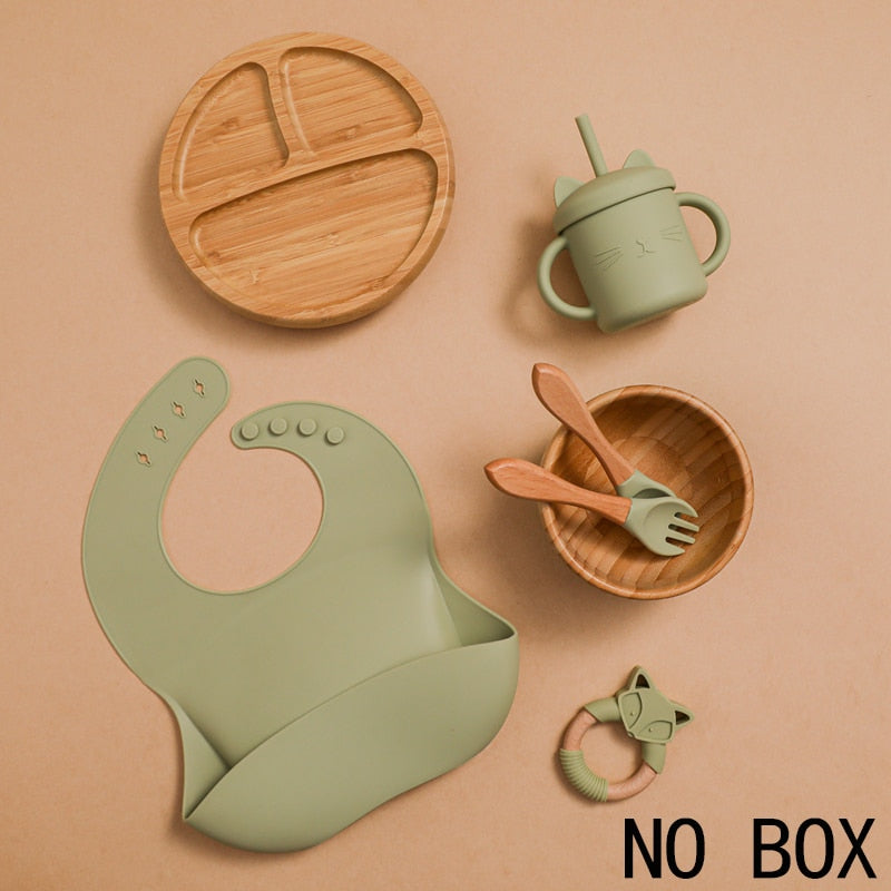 Silicone Baby Feeding Set Baby Feeding Supplies Kids Bamboo Dinnerware With Cup Children's Dishes Bowl Stuff Tableware Gift Set - TheWellBeing1