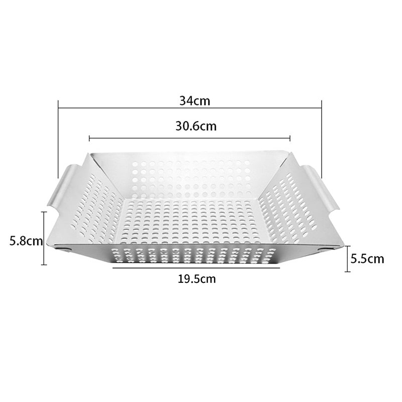 Stainless Steel Grill Pan Grilling Basket For More Vegetable Meat Grill Basket Barbecue Accessories Tray BBQ Tool Kitchen Gadget - TheWellBeing1