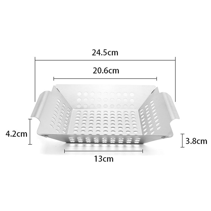 Stainless Steel Grill Pan Grilling Basket For More Vegetable Meat Grill Basket Barbecue Accessories Tray BBQ Tool Kitchen Gadget - TheWellBeing1