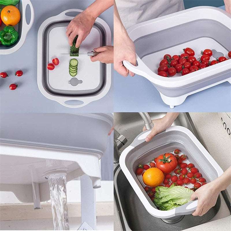 Folding Cutting Board Multifunctional Collapsible Sink Drain Basket Washable Vegetables Strainer Kitchen Dish Storage Organizer - TheWellBeing1