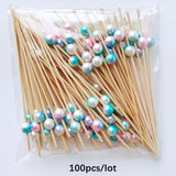 Pearl Disposable Bamboo Skewers Wooden Cocktail Picks Fruit Picks Snack Fork Skewer Wedding Party Supplies - TheWellBeing1