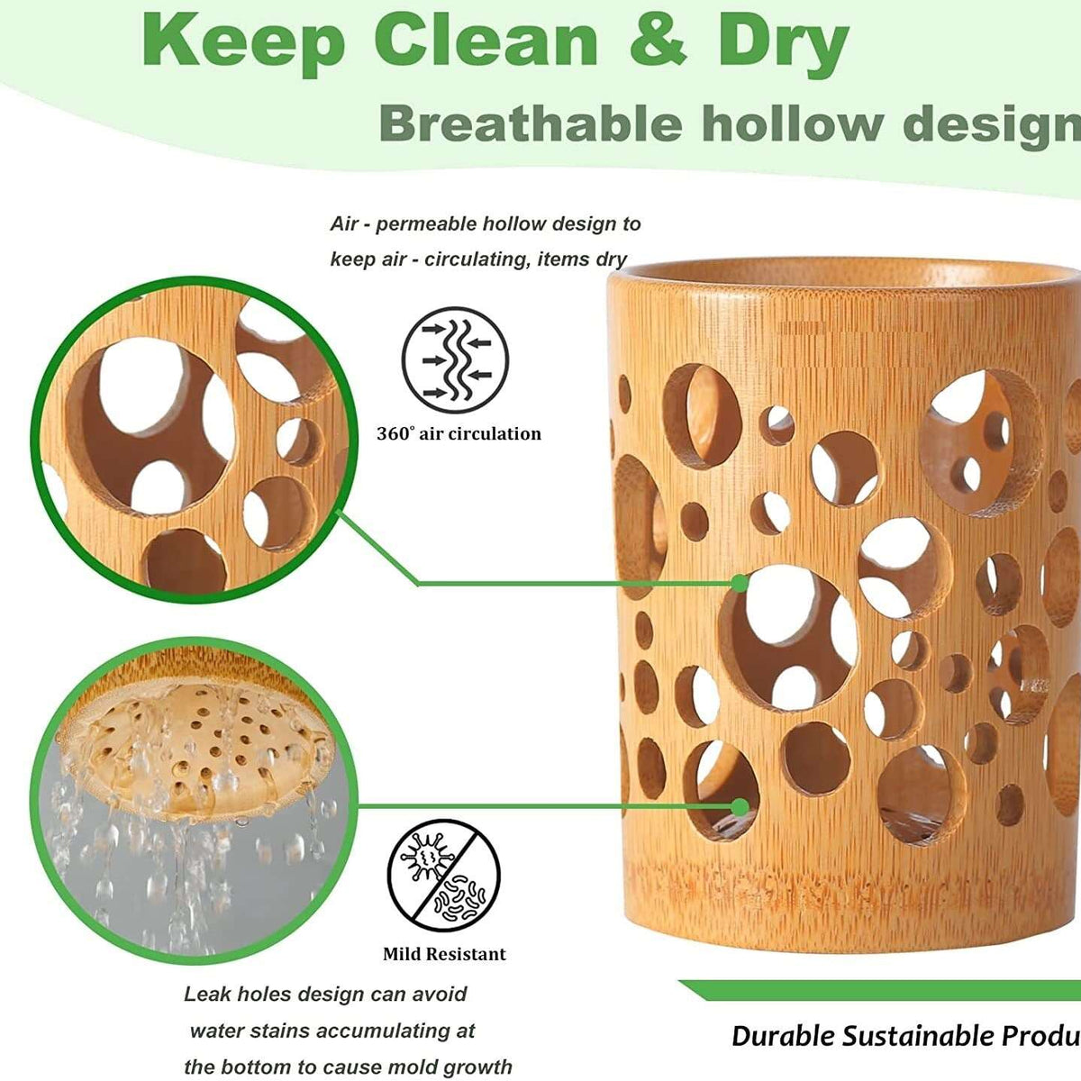 Bamboo Toothbrush & Toothpaste Cup holder With Drainage Quick Drying