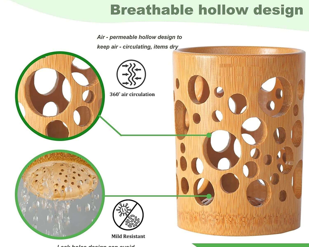 Bamboo Toothbrush & Toothpaste Cup holder With Drainage Quick Drying