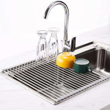 Foldable Stainless Steel Dish Drainer Roll Up Dish Drying Rack Shelf KãMULTI-PURPOSEã: Our dish rack over the sink can not only be used as a dish drying mat to air-dry washed plates, dishes, bowls, bottles, cups, etc, but also as aTheWellBeing1Sink Holder Bowl Tableware Plate StorageCulinaryWellBeing