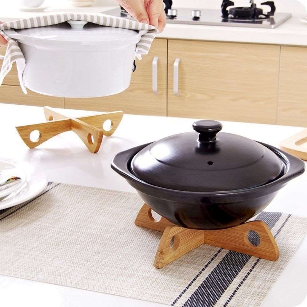 Bamboo Detachable Cross Tray Rack Mat-Pot Holder, Steaming Placemat, and Cooling Dish Holder