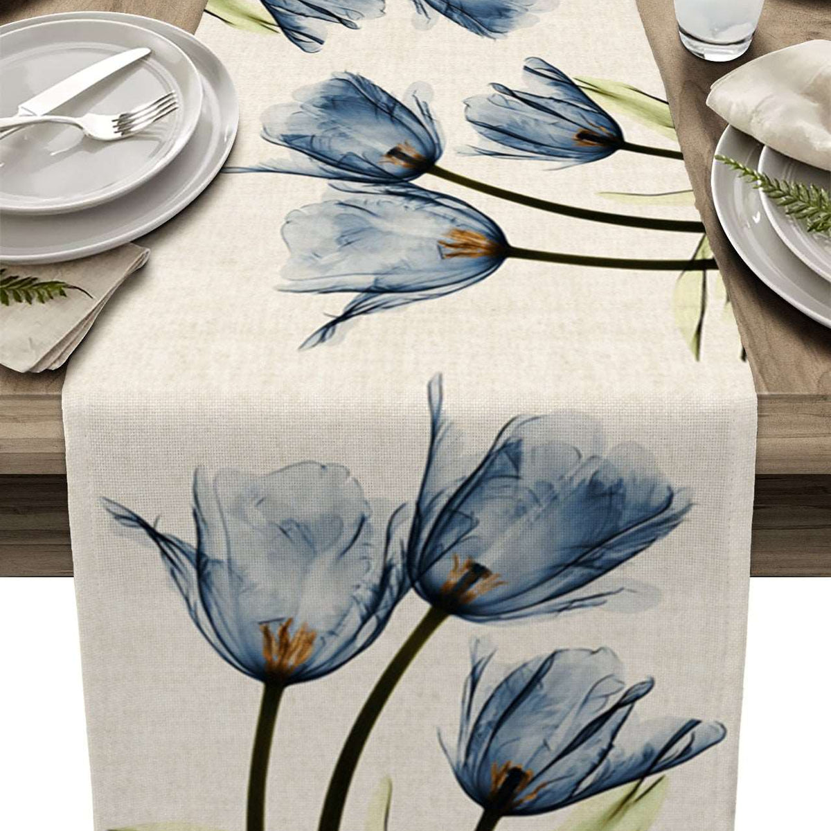 Blue Tulip Table Runner for Dining Table Kitchen Decor Anti-stain Dining Table Tablecloth Rectangular Dining Table Runner - TheWellBeing1