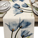 Blue Tulip Table Runner for Dining Table Kitchen Decor Anti-stain Dining Table Tablecloth Rectangular Dining Table Runner - TheWellBeing1