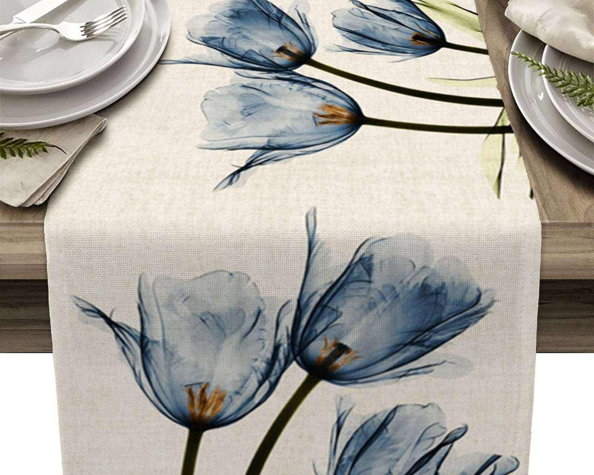 Blue Tulip Table Runner for Dining Table Kitchen Decor Anti-stain Dining Table Tablecloth Rectangular Dining Table Runner - TheWellBeing1