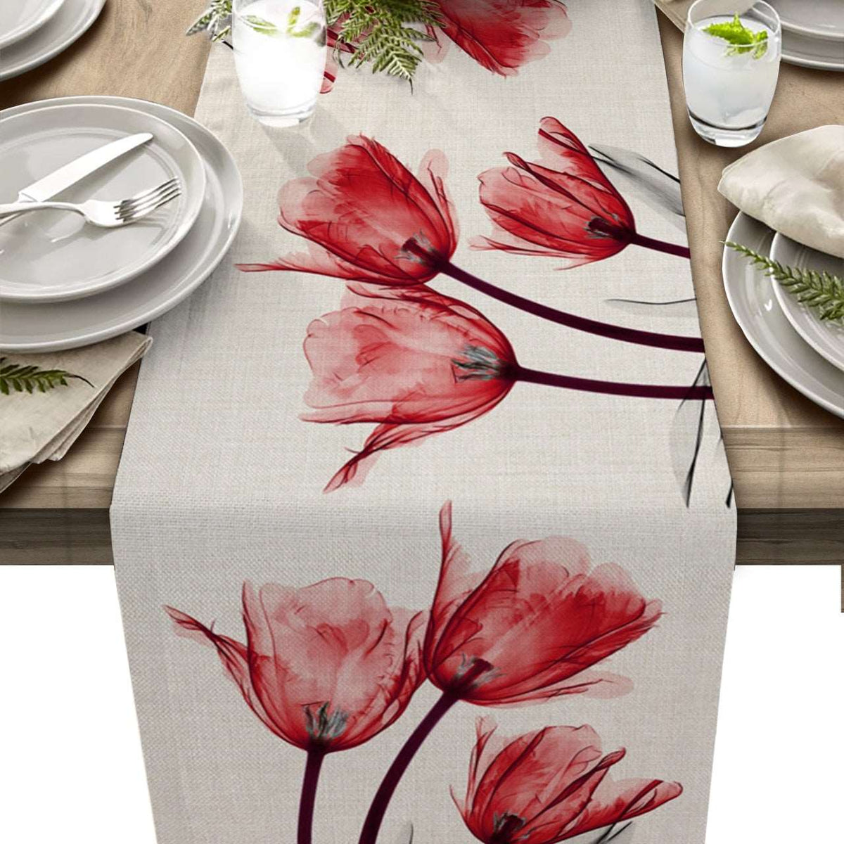 Blue Tulip Table Runner for Dining Table Kitchen Decor Anti-stain Dining Table Tablecloth Rectangular Dining Table Runner - TheWellBeing1