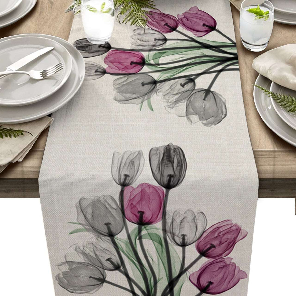 Blue Tulip Table Runner for Dining Table Kitchen Decor Anti-stain Dining Table Tablecloth Rectangular Dining Table Runner - TheWellBeing1