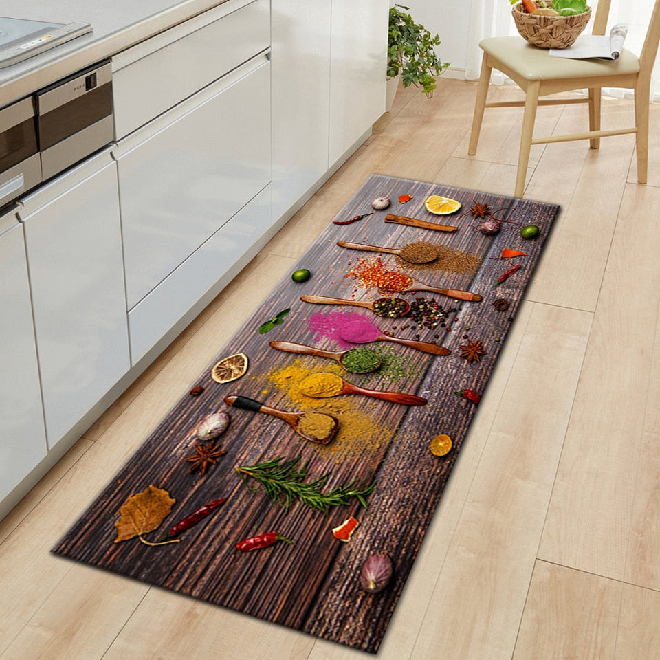 Seasoning Kitchen Mat Home Entrance Doormat Hallway Bedroom Living Roo1. Type: Polyester cloth single-sided printing, non-slip.2. Soft to the touch, fluffy and delicate, does not fade.3. Can be washed or machine washed, wear-resistant.TheWellBeing1Seasoning Kitchen Mat Home Entrance Doormat Hallway Bedroom Living Room Decoration Floor Carpet Balcony Anti-Slip Long RugCulinaryWellBeing