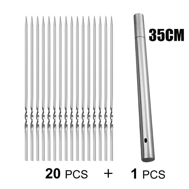 Stainless Steel Barbecue Skewer Storage Tube Charcoal Grill Skewer Flat BBQ Fork Kitchen Outdoor Camping Accessories Utensils BQ - TheWellBeing1