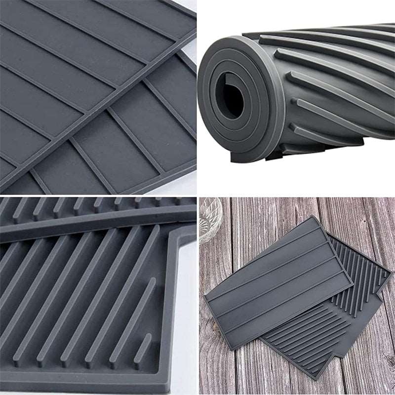 Foldable insulated soft rubber sink mat, anti-slip, heat resistant, gray color, silicone material.