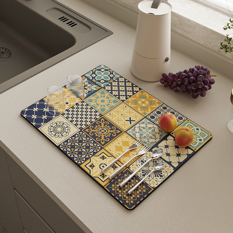 Kitchen Dish Drying Mat Absorbent Drain Pad Kitchen Rugs Coffee Bar Mat Cup Bottle Placemat Tableware Pad Alfombra Tapis Cuisine - TheWellBeing1