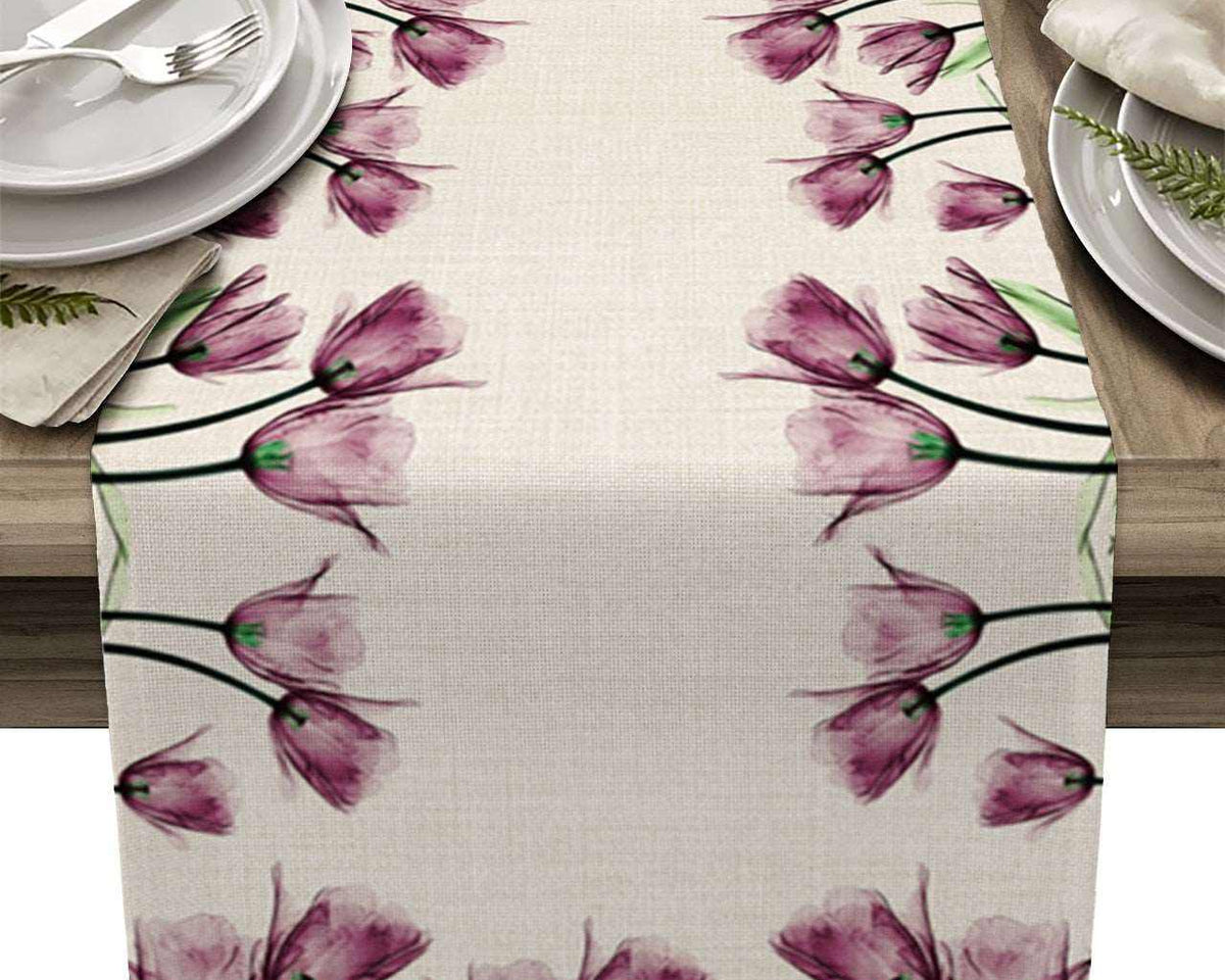 Blue Tulip Table Runner for Dining Table Kitchen Decor Anti-stain Dining Table Tablecloth Rectangular Dining Table Runner - TheWellBeing1