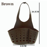 Brown storage drain basket sink holder adjustable with hole design for easy drainage.