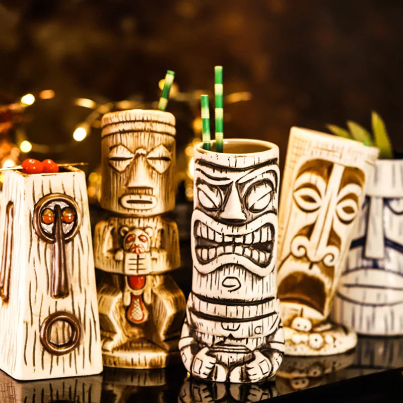 Hawaii Easter Island Tiki Mugs Creative Porcelain Beer Wine Mug Beer Wine Cocktail Party Cup Bar Tool Ceramic Tiki Mug 300-700ml - Culinarywellbeing