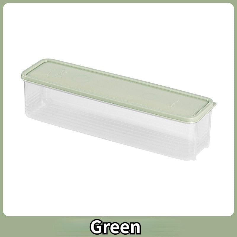 Green cereal preservation storage box with cover, ideal for kitchen use.