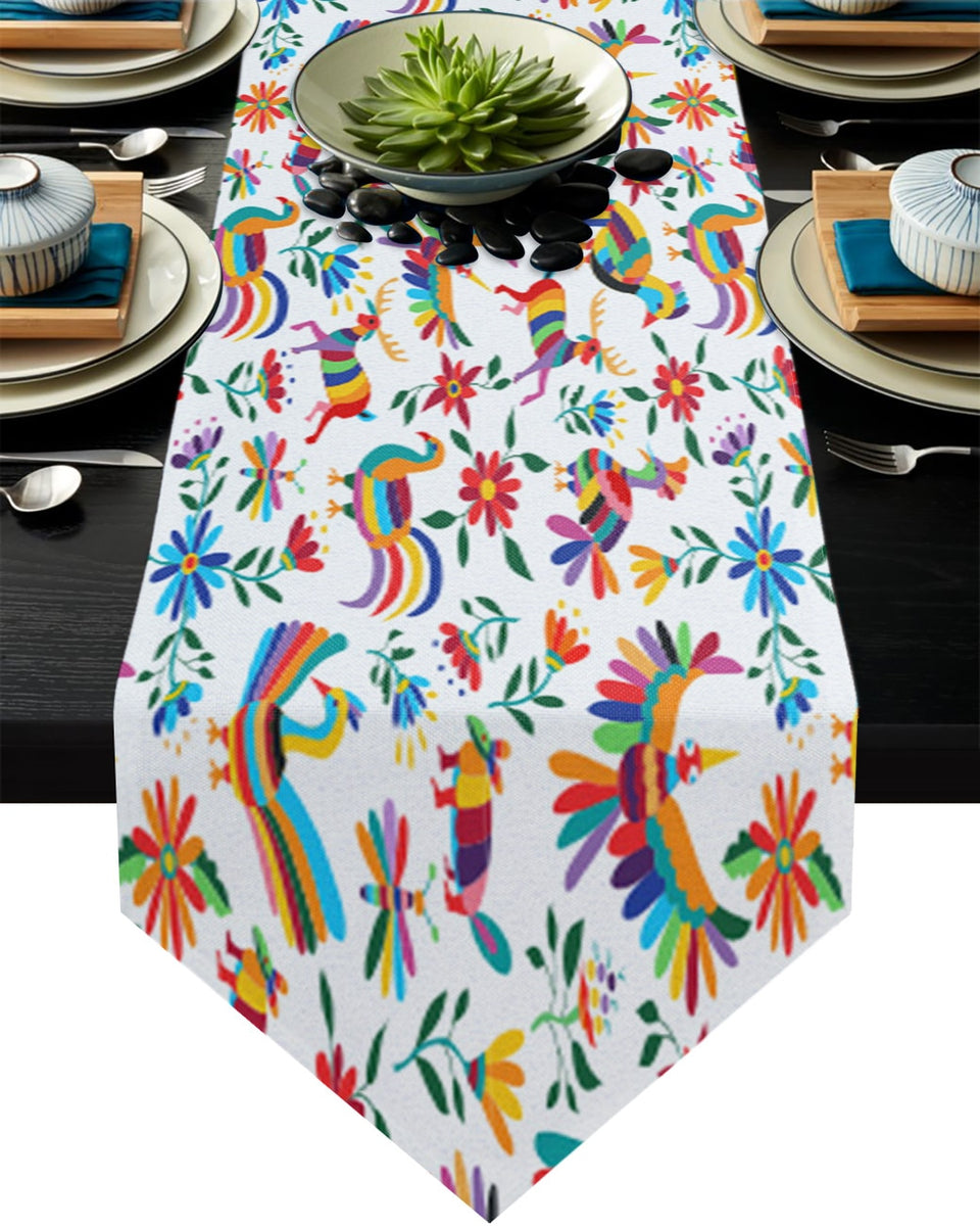 Colorful Mexico Abstract Flower Modern Table Runner Cotton Linen Tablecloth Wedding Party Dinner Coffee Table Decoration Cloth - TheWellBeing1